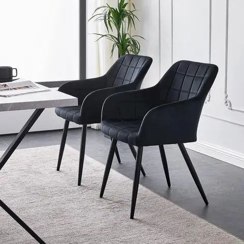 CLIPOP Velvet Dining Chairs Set of 2 Padded Kitchen Armchair with Backs and Metal Legs, Lounge Reception Chairs for Living Room Bedroom 066 velvet black 55*60*82.5 cm