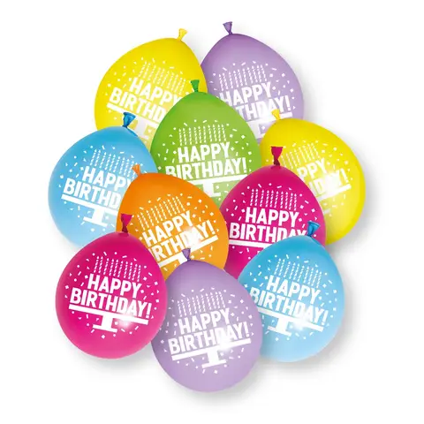 Unique Party Happy Birthday Latex Balloons, 22.5cm, 10 Pack