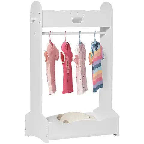 HOMCOM Kids Clothes Rail Wooden Rack with Storage Shelves Children Garment Freestanding Wardrobe for 3-8 Years Toddler, White
