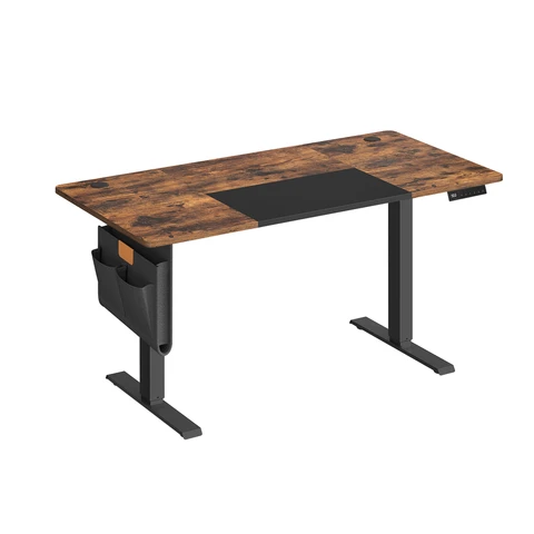 Ochama Elektrisch bureau met 4 geheugenstanden – 140 x 60 cm, traploze hoogteverstelling, USB-C aansluiting, Vintagebruin & Inktzwart – moderne werkplek upgrade, 140×60×（71-120）cm