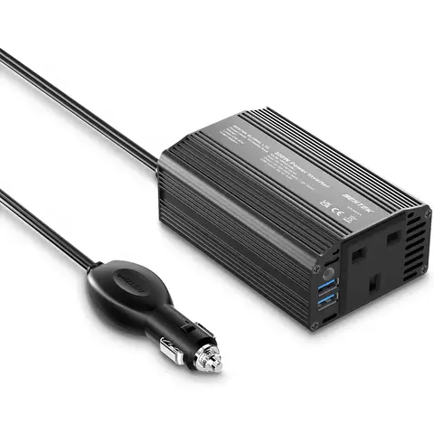 BESTEK Power Inverters 12V to 240V 230V 300W Inverter Transformer Car Charger Lighter Adapter with 3 Pin Plug and Dual USB Ports for Your Laptop, iPad, iPhone, Tablet, Consoles & More (Black)