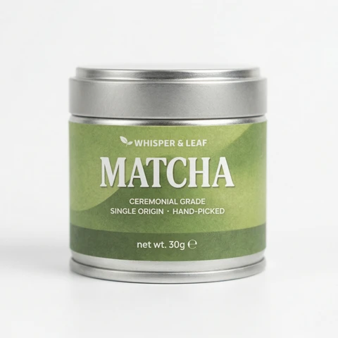 Whisper and Leaf Ceremonial Grade Matcha Powder, 30g Tin