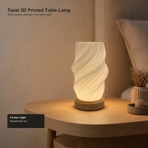 Mohheds Twisted Ribbed 3D-serie tafelklok, 3-kleuren dimbare massief houten voet USB-stekker oplaadbare bureaulamp slaapkamer interieur decoratie housewarming cadeau