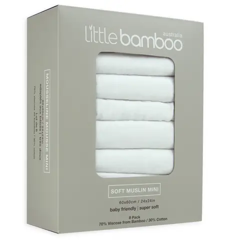 Little Bamboo Muslin Squares 8 Pack Natural White