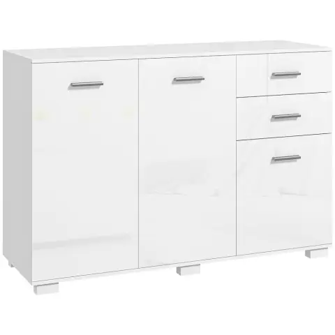 Homcom Sideboard High Gloss 3 Drawers 2 Doors White