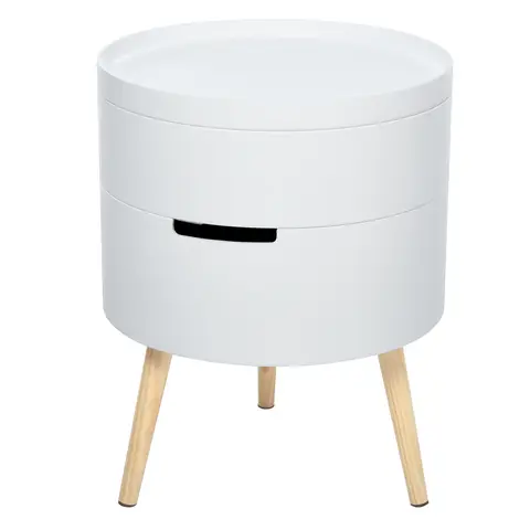 HOMCOM 3-Tier Coffee Table, Round End Table with 2 Hidden Compartments and Detachable Tray, Side Table with Storage for Living Room, White