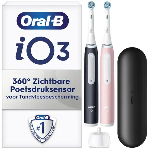 ORAL-B IO3 DUO Elektrische Tandborstel ZWART/ROZE 2 stuks