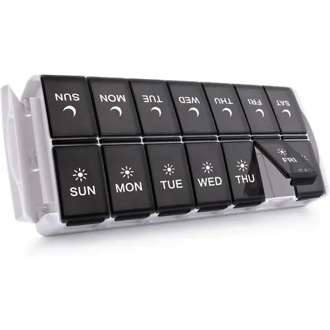 VVM Easy-Fill Weekly Pill Organizer, Twice a Day, Medicine Pill Organizer AM PM Pill Case, Large Capacity 7 Day Pill Box for Pills/Vitamin/Fish Oil/Supplements, Black