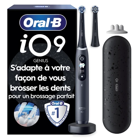 Brosse à dents électrique Oral-B iO9 | Noir | 2 brossettes | Étui de Voyage Chargeur | Édition Cadeau