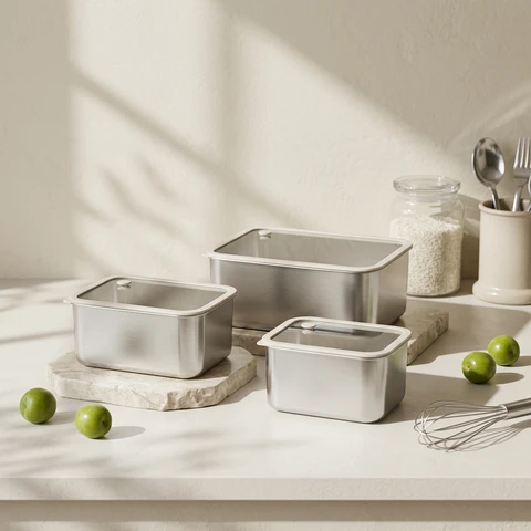 PURECOOK 304 Stainless Steel 3|Piece Deep Food Storage Container Set | Silicone Glass Lids