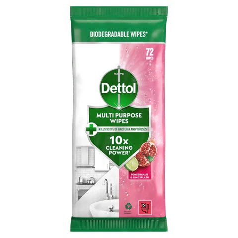 Dettol Anti-Bacterial Cleansing Surface Wipes, Pomegranate, 72 Wipes