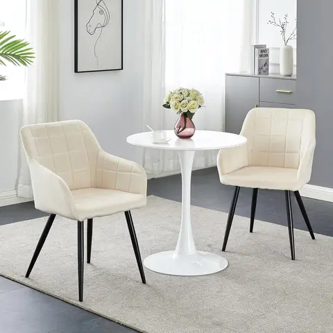 CLIPOP Velvet Dining Chairs Set of 2 Padded Kitchen Armchair with Backs and Metal Legs, Lounge Reception Chairs for Living Room Bedroom 066 velvet cream 55*60*82.5 cm