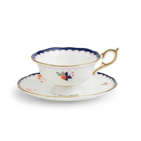 WEDGWOOD Wonderlust Jasmine Bloom Fein Bone China Teetasse & Untertasse Set mit 22K Gold, 150ml