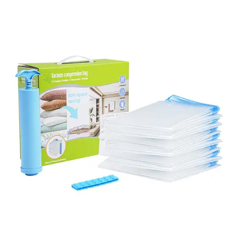 Pack of 7 Vacuum Storage Bags (60×80cm) with Hand Pump, Space Saver Bags for Clothes, Comforters, and Bedding