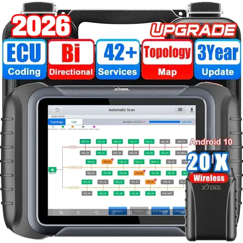 XTOOL D8W OBD2 Scanner Diagnostic Tool Wireless Bidirectional Scan Tool with Topology, ECU C0ding, 42 Reset, Active Tests, Crankshaft Relearn, All System PMI, CANFD/DoIP FCA, 3-Yr Update