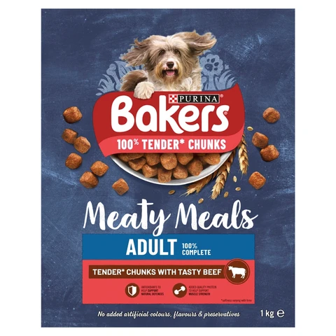 Bakers Meaty Meals Adult Dog Food with Beef 1kg
