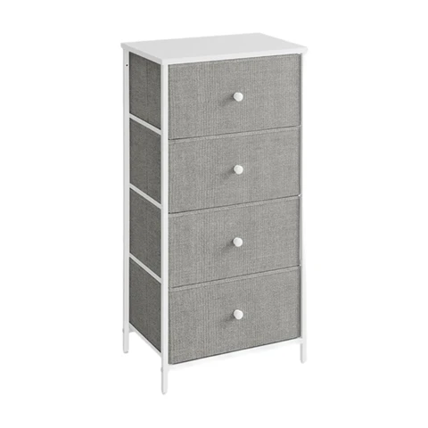 Euziel Chest of Drawers - Dresser with 4 Fabric Drawers - Dove Grey and Cream White