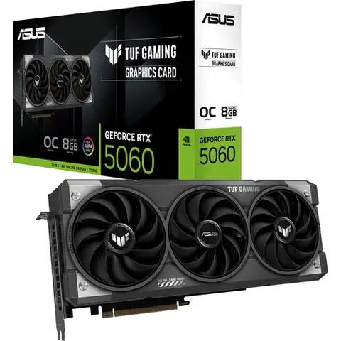 ASUS TUF Gaming GeForce RTX 5060 OC Edition 8 GB GDDR7 Gaming-Grafikkarte (NVIDIA GeForce RTX 5060 DLSS 4, 3,125 Slot-Design, PCIe 5.0, 3x DisplayPort 2.1b, 1x HDMI 2.1b, TUF-RTX5060-O8G-GAMING)