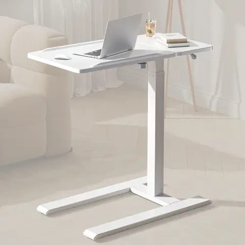 SIHOO D01 Overbed Table - Height & Tilt Adjustable, Laptop Standing Desk with Wheels for Hospital & Home Use, White