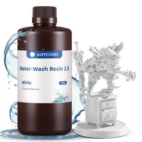 ANYCUBIC Water Washable Resin 2.0 405nm UV Standard Photopolymer Resin Low Odor Easy to Clean for LCD/DLP/SLA 3D Printers(White, 1kg)