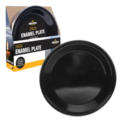 Milestone Camping 62440 Enamel Travel Plate | Ideal for Camping, Hiking, Fishing, Travels & More | 24cm | Black Colour | Perfect for Lunches, Dinners & Snacks