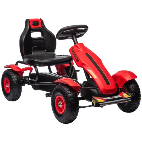HOMCOM Pedal Go Kart, Kids Ride On Racer with Adjustable Seat, Inflatable Rubber Tyres, Handbrake for Ages 5-12 Years Red