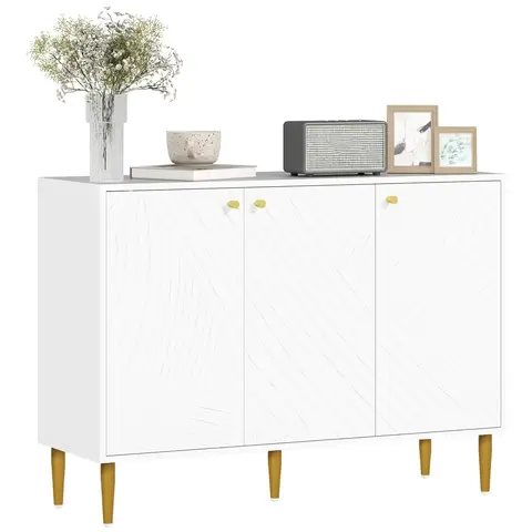HOMCOM Sideboard, Modern Storage Cabinet with Adjustable Shelves and Carved Line Doors, Cupboard for Living Room, Hallway, Dining Room, White