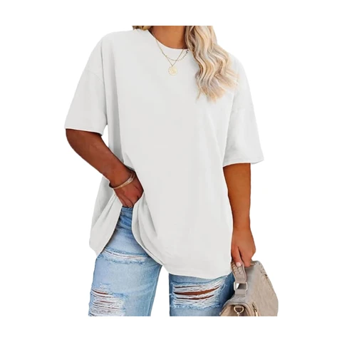 Women's Plus Size T Shirts Oversized Tees Summer Half Sleeve Crew Neck Tunic Tops (white, 4XL)