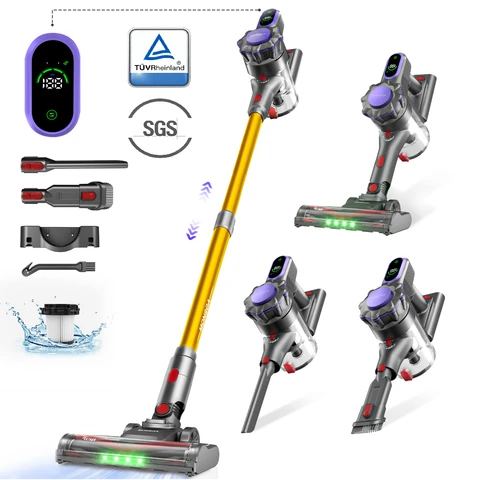 MonsgaClean MV3 draadloze steelstofzuiger, 45 kPa zuigkracht, 550 W vermogen, 50 min gebruiksduur, anti-klit ontwerp met afneembare batterij, LED-display, lichtgewicht handstofzuiger voor huisdierharen/tapijt/vloeren