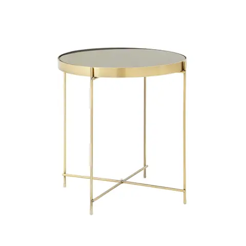 Interiors by Premier Side Table Allure Brushed Bronze/Black Mirror Round Small