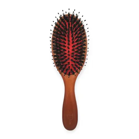Noix de Coco South Korean Medium Mixed Boar Bristle Hair Brush Cushion Paddle Beechwood Handle Anti Frizz Detangling Smoothing Scalp Massage Brush for Medium Hair Women Men Natural Shine