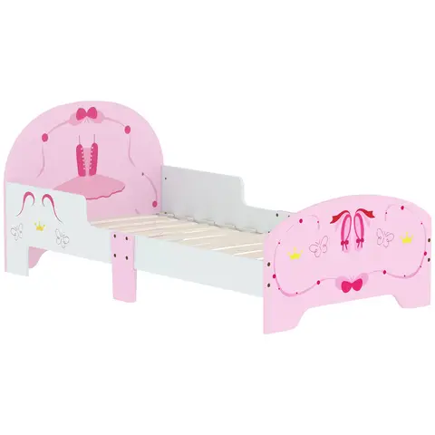 AIYAPLAY Toddler Bed Frame, Kids Bed with Safety Rails, Ballet Theme Kids Bedroom Furniture, for 3-6 Years, Pink