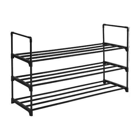 SONGMICS 3 Tier Shoe Rack Metal Shoe Storage Shoe Organiser for 12-15 Pairs - 30 x 92 x 55 cm - Black - LSA303B02