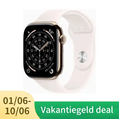 Apple Watch Series 11 GPS + Cellular 42 mm gold titanium kast met lichtroze sportband - S/M
