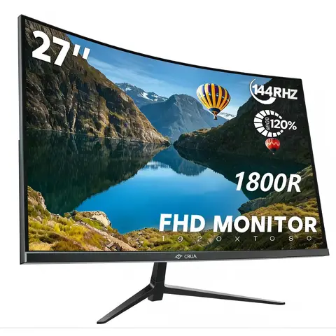 CRUA 27" Curved Gaming Monitor | FHD 1920x1080P 144Hz 1800R VA Screen, 120% sRGB, AMD FreeSync, HDMI & DP, Wall Mount Install – Ideal for  Home Office/Dorm/Console (Black)