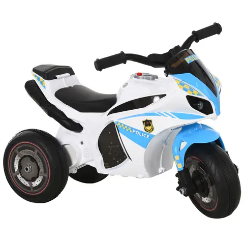 HOMCOM Kids Ride-On Police Bike 3-Wheel Vehicle w/ Music Lights Safe Seat Handlebars Toddler NO POWER Child Learning Fun Development 18-36 Months Blue