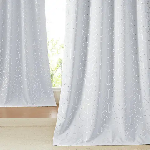 PONY DANCE Foil Printed Blackout Curtains Eyelet, 2 Panels W140xL245cm (W55xL96inch), Greyish White