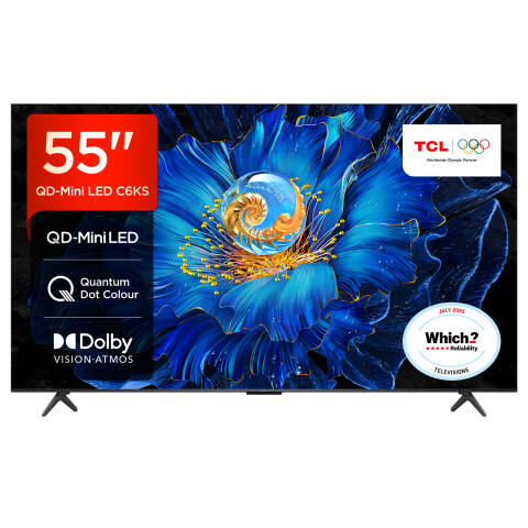 TCL 55C6KS 55” QD-Mini LED TV, 4K HDR Premium, Smart TV Powered by Google TV (Dolby Vision & Atmos, Onkyo 2.1 Sound System, Game Master, Hands-Free Voice Control, compatible with Google Assistant, Apple AirPlay 2 & Alexa)
