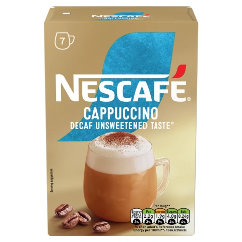 Nescafe Cappuccino Decaf Unsweetened Instant Coffee 7 Sachets 105g