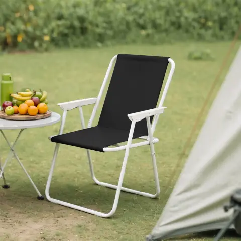 WOLTU Campingstuhl klappbar, Leichter Klappstuhl für Outdoor, Angelstuhl mit Armlehnen, Strandstuhl Klapphocker für Camping Strand Garten Terrasse, Schwarz