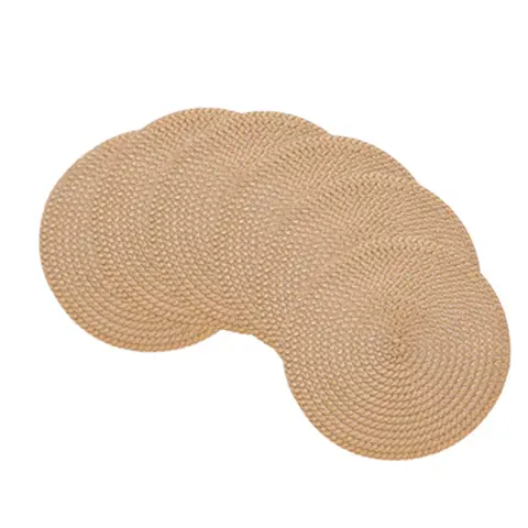 6pcs PAPER Placemats Set, Paper braided placemat Khaki，Round Woven Table Mats, 100% PAPER Heat-Resistant Washable Dining Decor, Checkered Pattern for Home & Kitchen Use