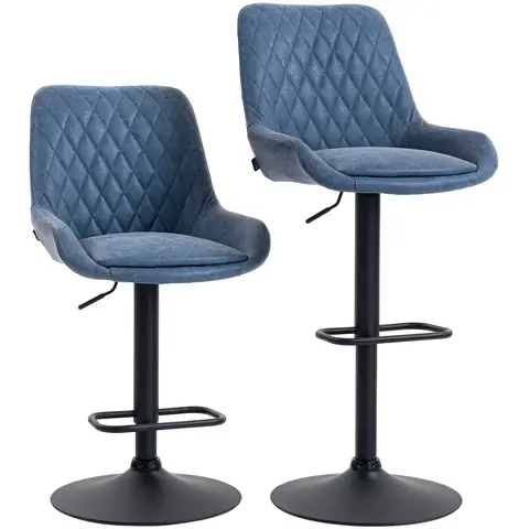 HOMCOM Breakfast Bar Stools Set of 2, Height Adjustable Swivel Barstools, PU Leather Upholstered Bar Chair with Wide Seat Dar