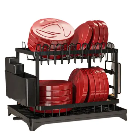 Huacan Metal Draining Rack for Kitchen Sink Large-capacity Dish Drying Tilted Water Tray black Multifunctional Storage Rack