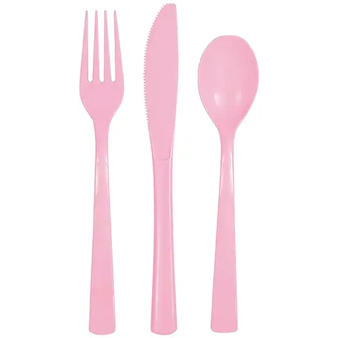 Unique Plastic Cutlery, Lovely Pink, 18 pack