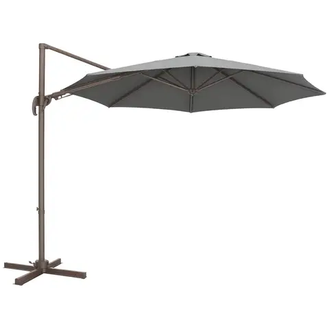 Outsunny 3(m) Cantilever Parasol 360° Rotation Roma Umbrella Hanging Sun Shade with Aluminium Frame, Tilt Crank, 8 Ribs and Cross Base, Dark Grey