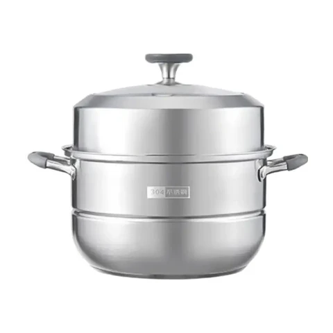 ochama x J.ZAO 304 roestvrijstalen stoompan - Niet-teflon stomer, 2-laags verdikte voedselstomer, stoomkoker, geschikt voor inductie en gas, stapelbare manden, kookgerei voor twee doeleinden - koken, onmisbaar in de keuken, stomen - 28 cm