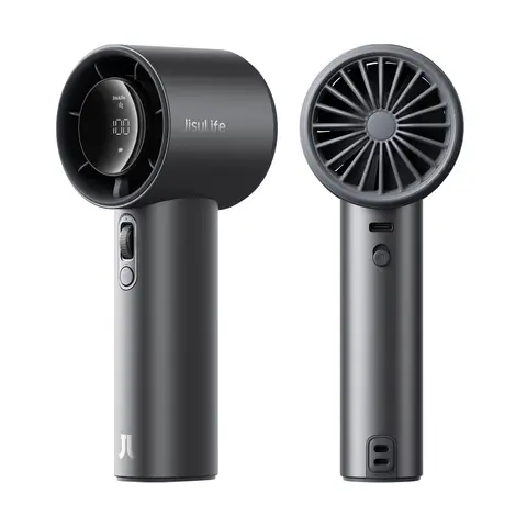 JISULIFE Turbo Handheld Fan Pro1S，LED Display, 40Hrs Max Cooling, 9700RPM Powerful,5000mAh battery,Travel Essentials,Dark Black