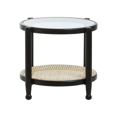 Interiors by Premier Side Table Round Cebu Elm Wood & Rattan Black/Natural