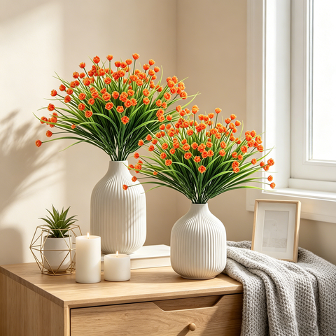 Yuejia 4P CS 13.39in/34cmArtificial Spring Grass, Camellia, Starry Sky, Simulated Home Decor, Simulated Flower Decoration(orange)