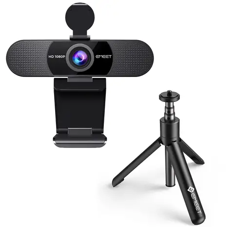 EMEET 1080p USB Webcam for PC，Plug & Play，Webcam E3104 + tripods